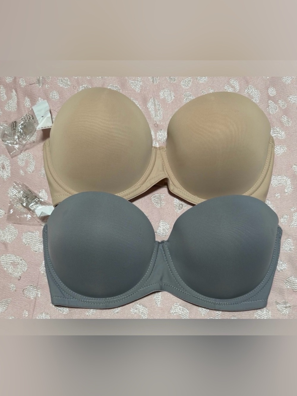 SHEIN 2 Pair Strapless Bras Gray and Tan Size 36D